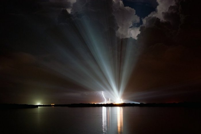 Discovery Space Shuttle Lightning Clouds Reflection
